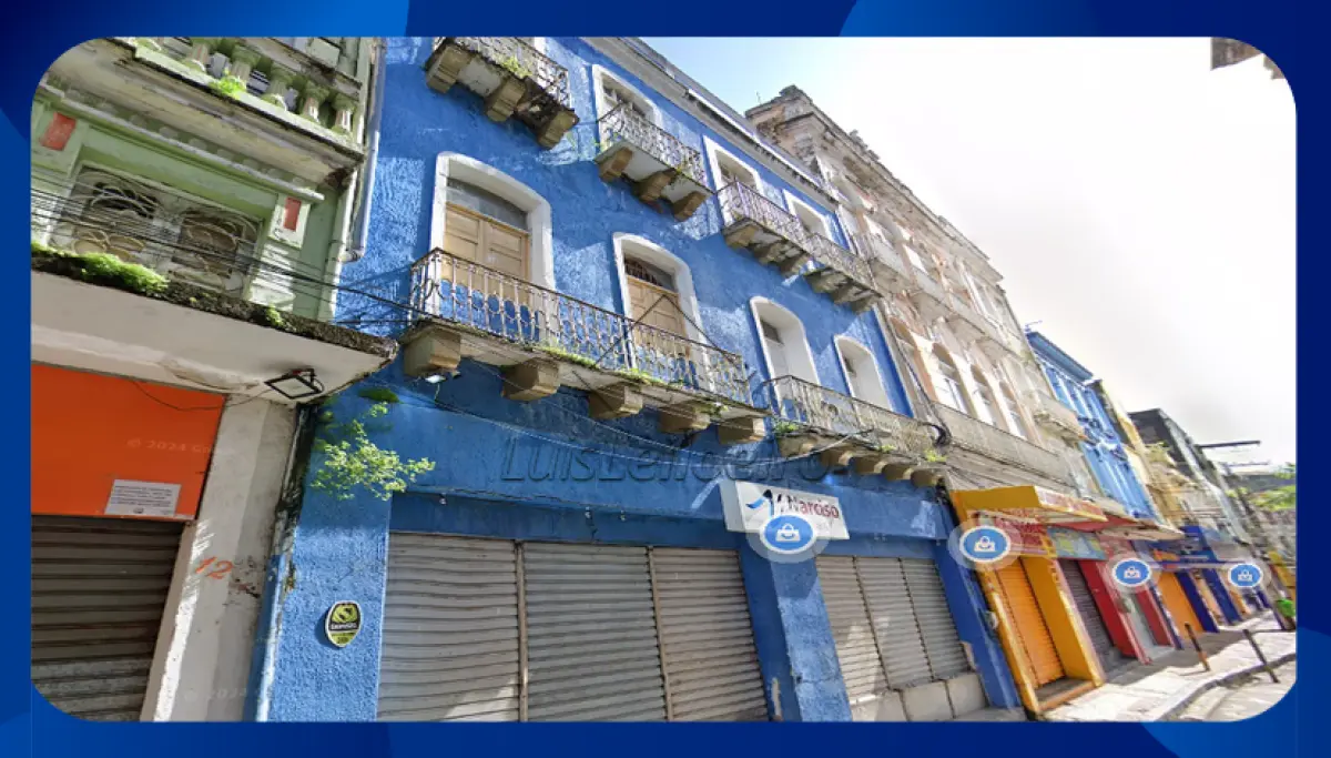 LOTE 094 - PRÉDIO COMERCIAL (fração 20%) - Prédio nº 2 com três pavimentos, Rua Direita, Santo Antônio, Recife/PE, Área do lote de 210,63m² e área construída de 600m²
