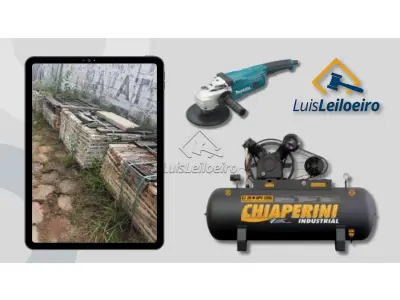 LOTE 000 - Palets de Pedra Mineira/ Compressor de Ar/ Lixadeiras Angulares