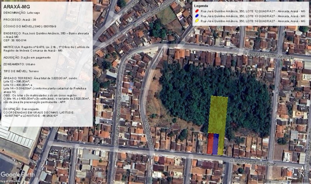 Terreno Na Rua José Quintino Amâncio, 350 - Alvorada / Araxá / Mg, localizado em Araxá - MG